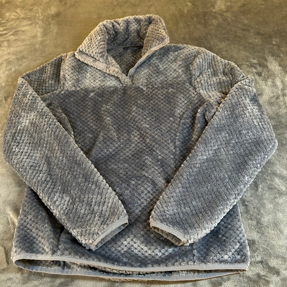 Eddie‎ Bauer Gray Fleece Pullover Snap Button Mock Neck Soft Womens Extra Small